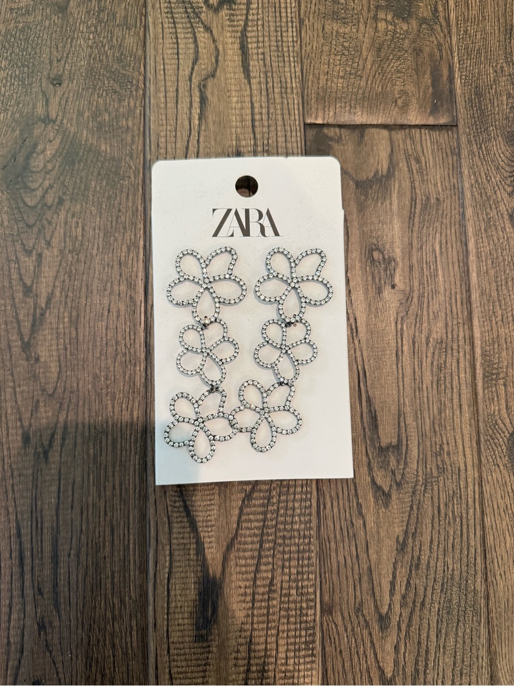 ZARA Silver Crystal Floral Link Earrings